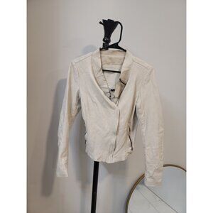 Cigno Nero Jacket Women 40 Ivory Leather Zipped Stretch Sleeve V Neck